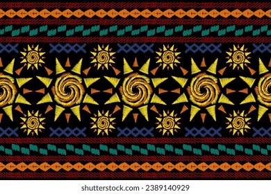 Patrón étnico azteca sin fisuras. Símbolo maya mexicano patrón tribal estilo Ikat.Dibujo manual Vector ilustración.