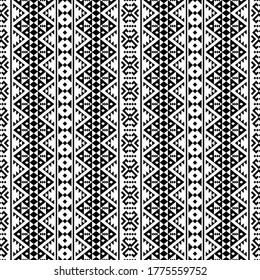 Aztec ethnic seamless pattern design in black and white color. Ethnic Illustration vector.