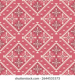 Aztec ethnic seamless pattern design in Dark Red color. Ethnic Illustration vector.
