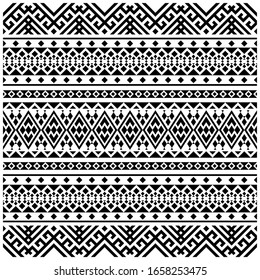 Patrón azteca étnico sin habla. Patrón tribal tradicional de color blanco y negro