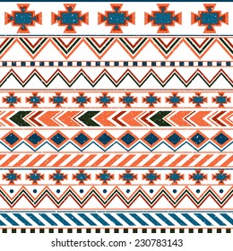 Aztec ethnic seamless pattern, tribal red and blue background