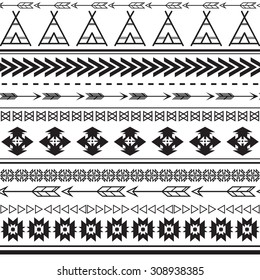 Aztec ethnic seamless pattern, tribal black and white background