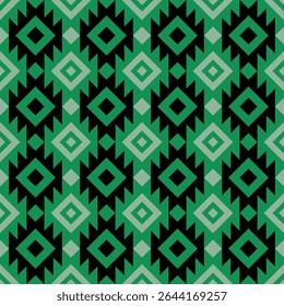 Aztec Ethnic square black green cubic geometric abstract pattern.Seamless Embroidery style.Design for background wallpaper,clothing,wrapping,fabric,cover,textile,print.Tribal motif.vector illustration