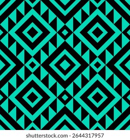 Aztec carré ethnique noir vert cubique géométrique abstrait pattern.Seamless Embroidery style.Design pour arrière-plan fond d'écran, vêtements, enveloppement, tissu, couverture, textile, print.Tribal motif.illustration vectorielle
