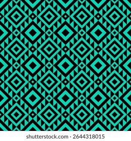 Aztec carré ethnique noir vert cubique géométrique abstrait pattern.Seamless Embroidery style.Design pour arrière-plan fond d'écran, vêtements, enveloppement, tissu, couverture, textile, print.Tribal motif.illustration vectorielle