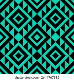 Aztec carré ethnique noir vert cubique géométrique abstrait pattern.Seamless Embroidery style.Design pour arrière-plan fond d'écran, vêtements, enveloppement, tissu, couverture, textile, print.Tribal motif.illustration vectorielle