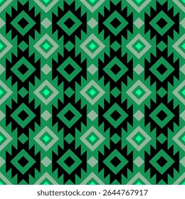 Aztec carré ethnique noir vert cubique géométrique abstrait pattern.Seamless Embroidery style.Design pour arrière-plan fond d'écran, vêtements, enveloppement, tissu, couverture, textile, print.Tribal motif.illustration vectorielle