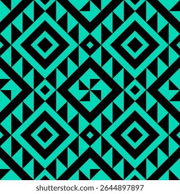 Aztec Ethnic square black green cubic geometric abstract pattern.Seamless Embroidery style.Design for background wallpaper,clothing,wrapping,fabric,cover,textile,print.Tribal motif.vector illustration