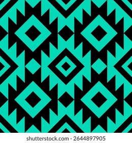 Aztec carré ethnique noir vert cubique géométrique abstrait pattern.Seamless Embroidery style.Design pour arrière-plan fond d'écran, vêtements, enveloppement, tissu, couverture, textile, print.Tribal motif.illustration vectorielle