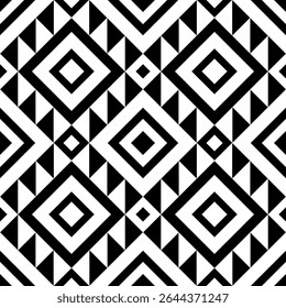 Aztec Ethnic square black white cubic geometric abstract pattern.Seamless Embroidery style.Design for background wallpaper,clothing,wrapping,fabric,cover,textile,print.Tribal motif.vector illustration