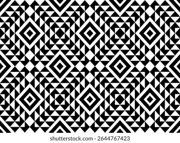 Aztec Ethnic square black white cubic geometric abstract pattern.Seamless Embroidery style.Design for background wallpaper,clothing,wrapping,fabric,cover,textile,print.Tribal motif.vector illustration