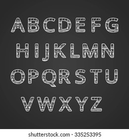 Aztec Ethnic Tribal  Ornamental Font. Vector English Black And White Alphabet