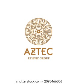 Aztec Eye Logo Vector, Design With Ancient Greek Circle Border Frame