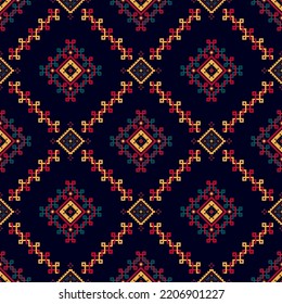 Aztec fabric carpet boho mandalas textile decorate wallpaper. Ikat ethnic seamless pattern decoration design. Tribal native motif decorative elements traditional embroidery vector background 