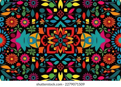 Aztec floral seamless pattern flashy colors. Abstract traditional folk old ancient antique tribal ethnic graphic line. Ornate elegant luxury vintage retro modern minimal style for texture textile