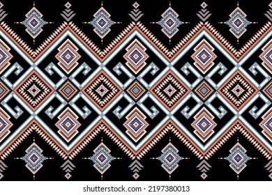 Aztec geometric art, Ethnic vector abstract black background. Seamless pattern in tribal, folk embroidery, African style, ornament print, Design for carpet, wallpaper, clothing, wrapping, fabric,texti