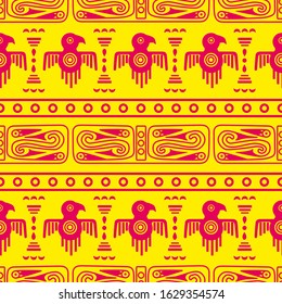 Aztec geometric background with fantastic birds. Ethnic seamless pattern. Stylish Navajo design. Modern abstract wallpaper. Vector illustration