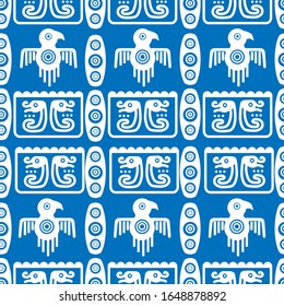 Aztec geometric background with fantastic birds. Ethnic seamless pattern. Stylish Navajo design. Modern abstract wallpaper. Vector illustration