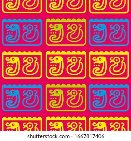 Aztec geometric background with fantastic birds. Ethnic seamless pattern. Stylish Navajo design. Modern abstract wallpaper. Vector illustration