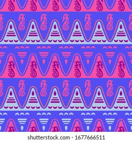 Aztec geometric background with fantastic birds. Ethnic seamless pattern. Stylish Navajo design. Modern abstract wallpaper. Vector illustration
