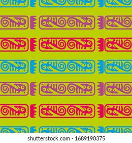 Aztec geometric background with fantastic birds. Ethnic seamless pattern. Stylish Navajo design. Modern abstract wallpaper. Vector illustration