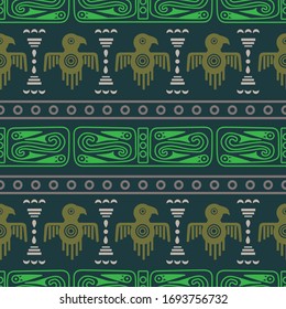 Aztec geometric background with fantastic birds. Ethnic seamless pattern. Stylish Navajo design. Modern abstract wallpaper. Vector illustration