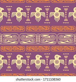 Aztec geometric background with fantastic birds. Ethnic seamless pattern. Stylish Navajo design. Modern abstract wallpaper. Vector illustration