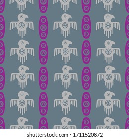 Aztec geometric background with fantastic birds. Ethnic seamless pattern. Stylish Navajo design. Modern abstract wallpaper. Vector illustration