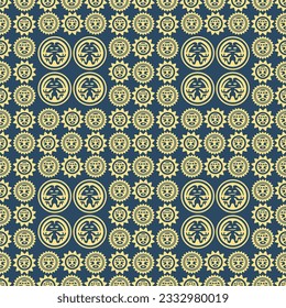 Aztec geometric background with fantastic human figures, head-masks, birds. Ethnic seamless pattern. Stylish Navajo design. Modern abstract wallpaper. Vector illustration
