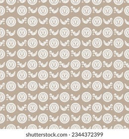 Aztec geometric background with fantastic human figures, head-masks, birds. Ethnic seamless pattern. Stylish Navajo design. Modern abstract wallpaper.
