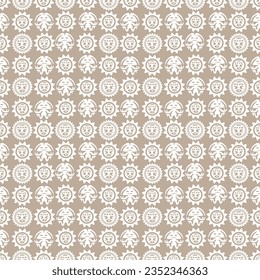 Aztec geometric background with fantastic human figures, head-masks, birds. Ethnic seamless pattern. Stylish Navajo design. Modern abstract wallpaper. Vector illustration
