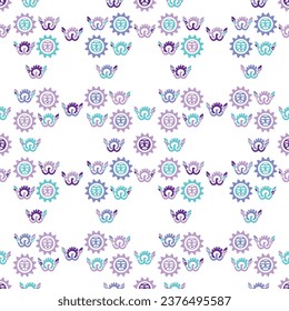 Aztec geometric background with fantastic human figures, head-masks, birds. Ethnic seamless pattern. Stylish Navajo design. Modern abstract wallpaper. Vector illustration
