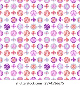 Aztec geometric background with fantastic human figures, head-masks, birds. Ethnic seamless pattern. Stylish Navajo design. Modern abstract wallpaper. Vector illustration
