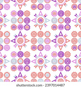 Fondo geométrico azteca con fantásticas figuras humanas, máscaras de cabeza, pájaros. Patrón étnico sin fisuras. Diseño navajo elegante. Fondo de escritorio abstracto moderno. Ilustración del vector

