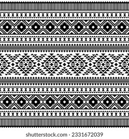 Aztec geometric seamless ethnic pattern. Tribal traditional ornament motif design for textile. Black and white colors.