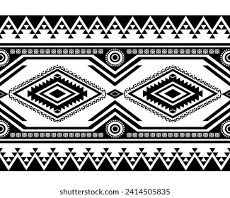 Aztec geometric seamless ethnic pattern. Tribal traditional ornament motif design for textile. Black and white colors.