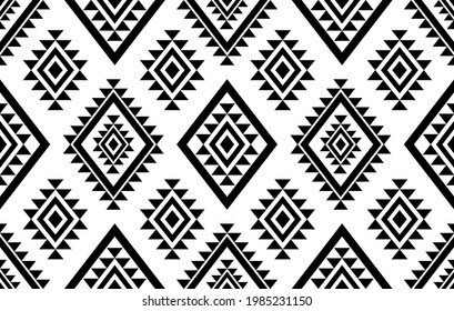 Aztec geometric seamless pattern black and white design. fabric carpet mandala ornament native boho chevron textile patterns. Ethnic Indian tribal African American vector illustrations embroidery.