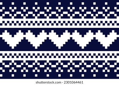 Aztec geometric square ethnic textile seamless pattern with blue background. Nordic, Scandinavian style. Design for textile, sarong, clothing, fabric, wallpaper, carpet, knitwear, home decor, texture.