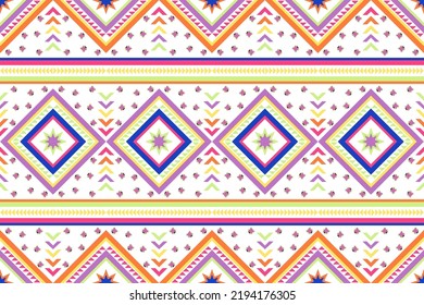 Aztec Geometric with trendy color palette fabric pattern textile. Ethnic traditional nation. floor tile, carpet pillow case, Tribal vector ornament. native Seamless African Moroccan