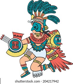 Aztec god, color version, cartoon style