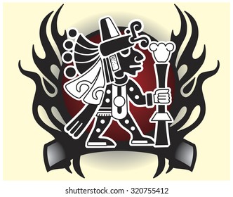 Aztec god of commerce and travelers Tribal god mask vector illustration