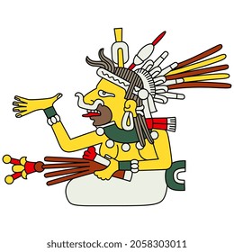 Diosa azteca. Arte nativo americano del códice mexicano. Mitología indígena. Ilustración vectorial aislada.