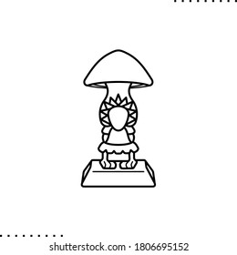 Aztec gods, hallucinogenic mushroom statue vector icon in outline
