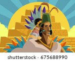 aztec great emperor priest near a pyramid