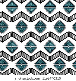 Aztec hand drawn pattern with bohemian style drawing