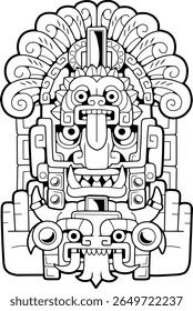 aztec head ethnic pattern, coloring book outline illustration
