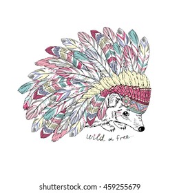 aztec hedgehog, native american poster, animal illustration