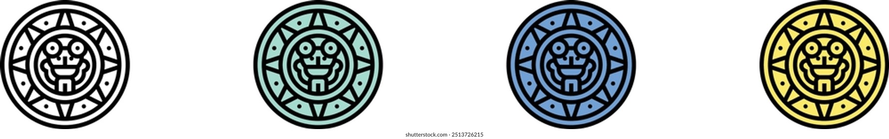 aztec icon. Outline, Green, Blue and Yellow Style Design Isolated On White Background