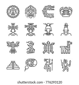 Aztec icon set. Included the icons as maya, mayan, tribe, antique, pyramid
, warrior and more.