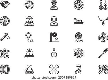 Aztec icons collection is a vector illustration with editable stroke.